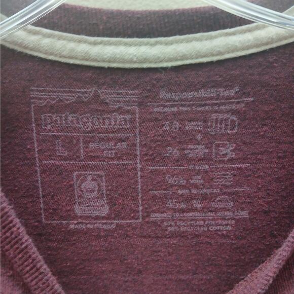 Patagonia Long Sleeve Regular Fit Responsibili-Tee Shirt Burgundy Size Large - Picture 4 of 6